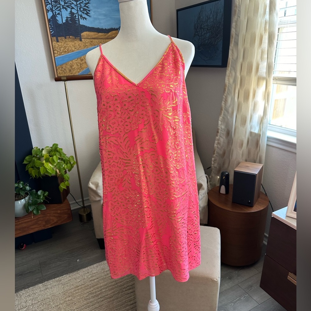 Lilly Pulitzer Silk Slip Dress with Gold Embellishment EUC Size Medium